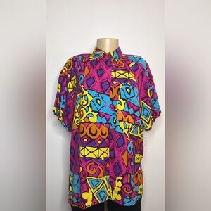 Vintage 90s Rave Colorful Abstract Blouse